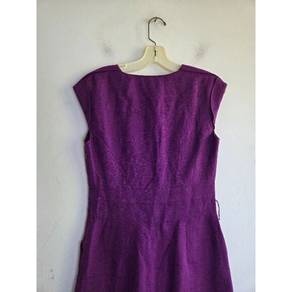 Classiques Entier Wine Purple Silk Linen Tie Waist A-Line Cocktail Dress size 2 - Picture 4 of 10